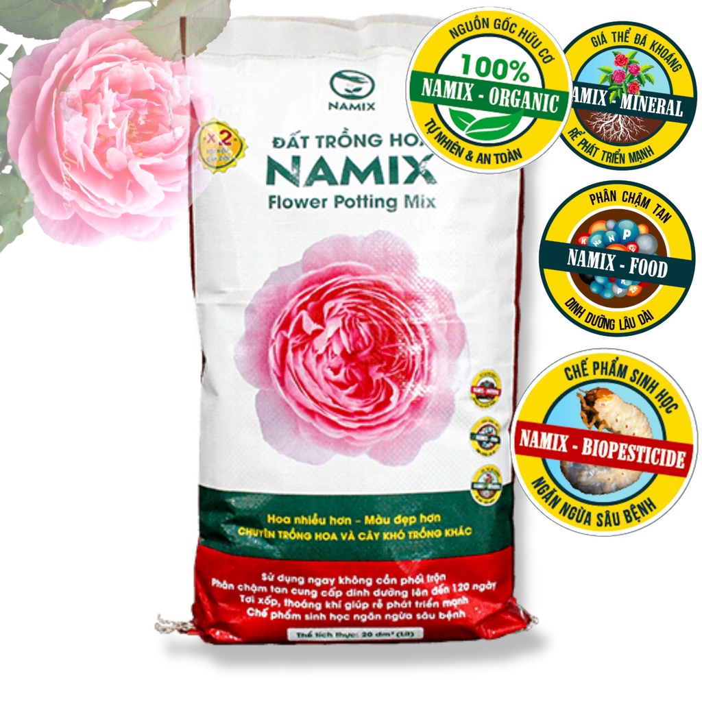 Đất trồng hoa Namix bao 20dm3 (14kg) - Dành cho hoa hồng và các loại cây khó trồng