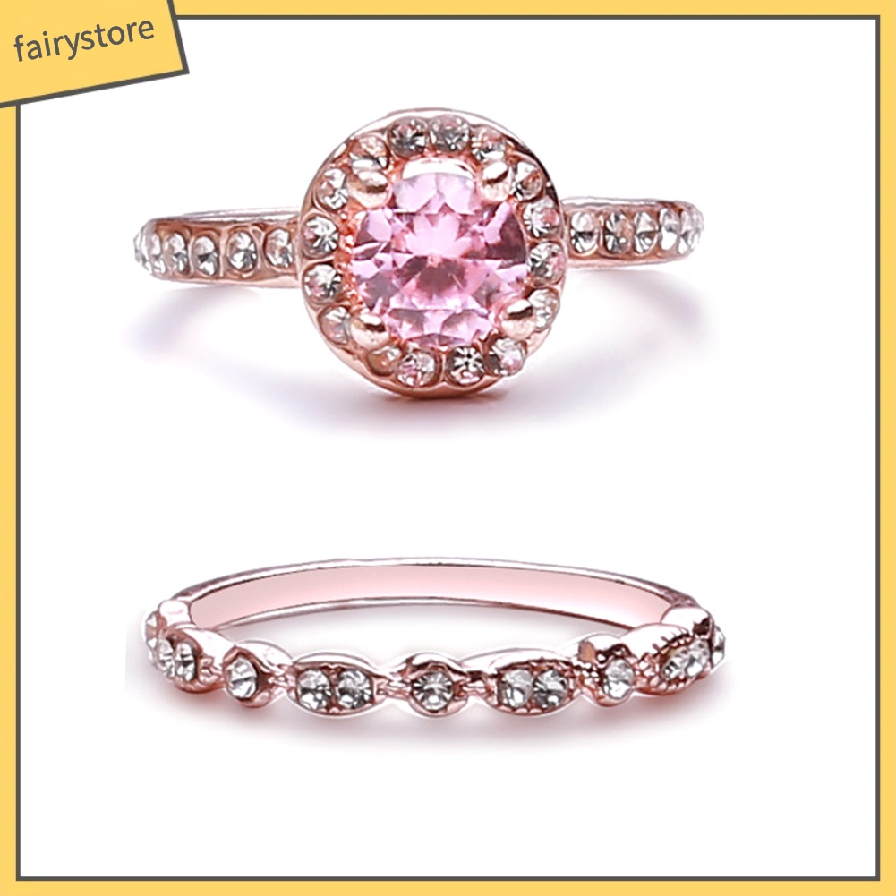 Bộ 2 Nhẫn Đính Đá Zircon 1 Cái Cho Nữ