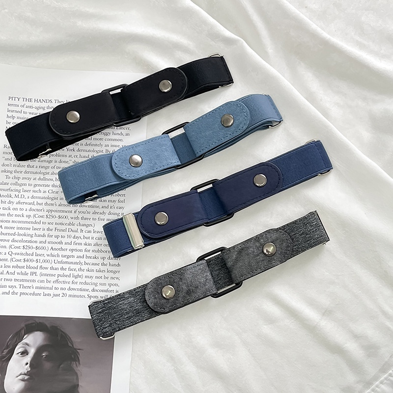 1 Thắt Lưng Vải Denim Vô Hình Co Giãn Không Khóa Dễ Điều Chỉnh Phong Cách Unisex