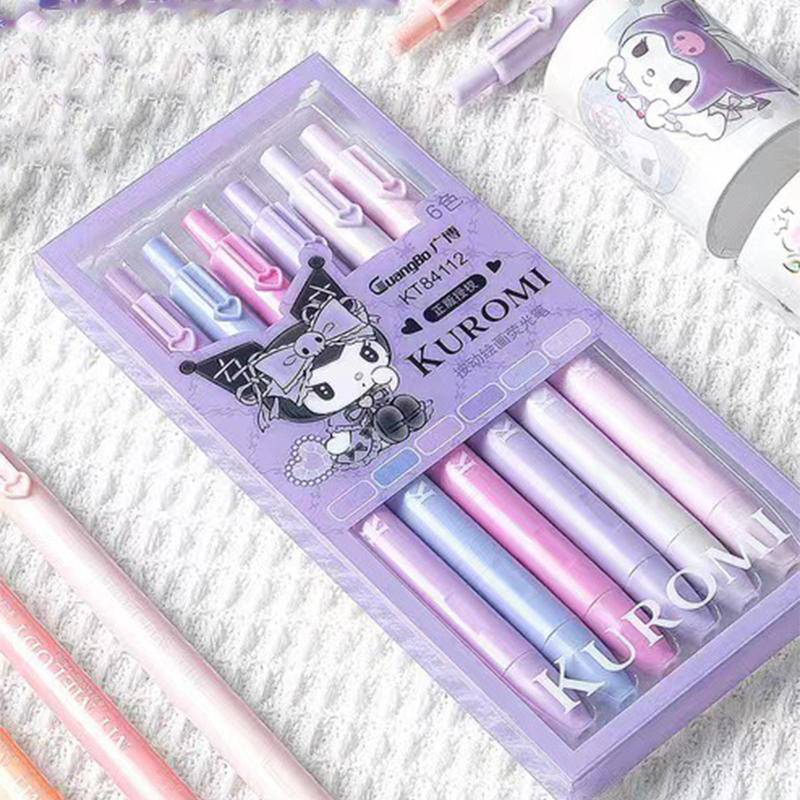 SANRIO Bộ 6 Bút Đánh Dấu Mini Ghi Chú Kuromi Đáng Yêu