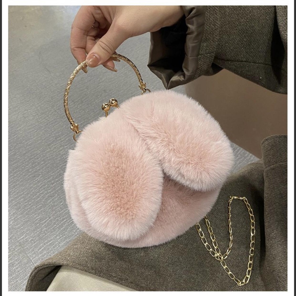 Túi Xách Hình Thú Nhồi Bông Dễ Thương - Túi Đeo Chéo Lông Nhung Hình Tai Thỏ