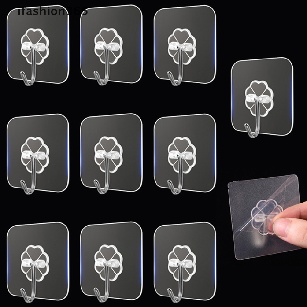 Set 10 Móc Treo Đồ Dán Tường Bằng Thép Không Gỉ Trong Suốt Đa Năng