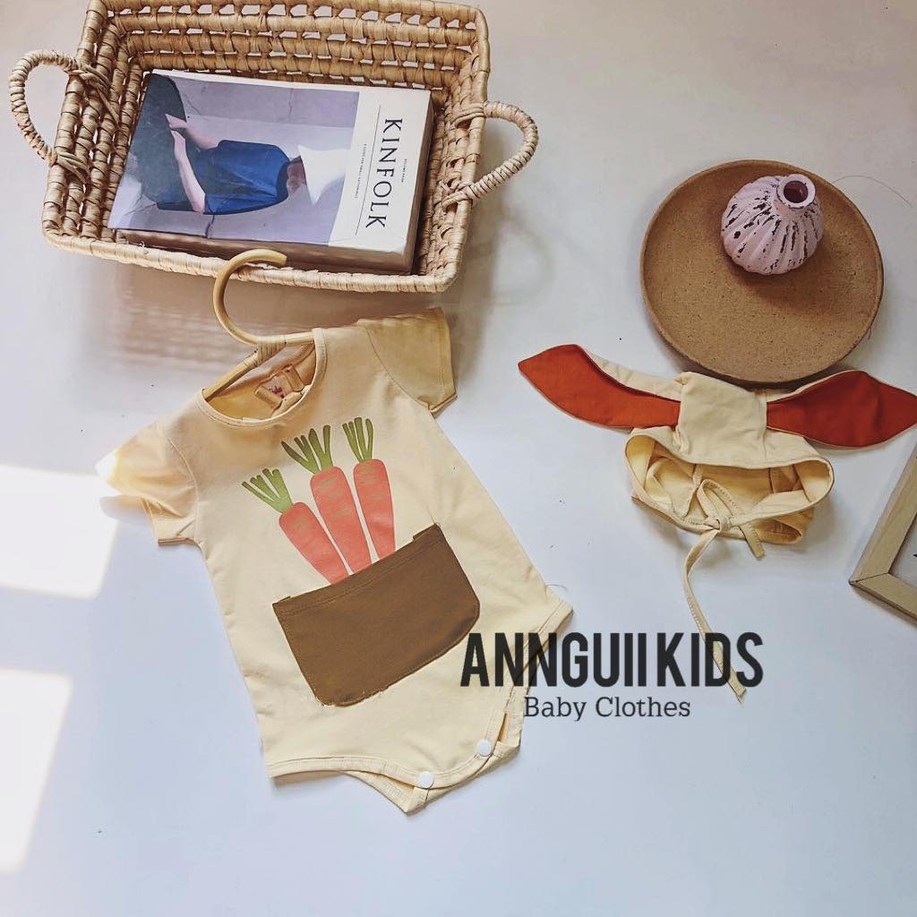 Body thỏ kèm mũ in carot xinh cho bé trai và bé gái