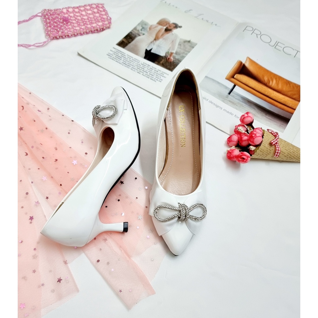 Giày cao gót nhọn nơ khóa đá G088