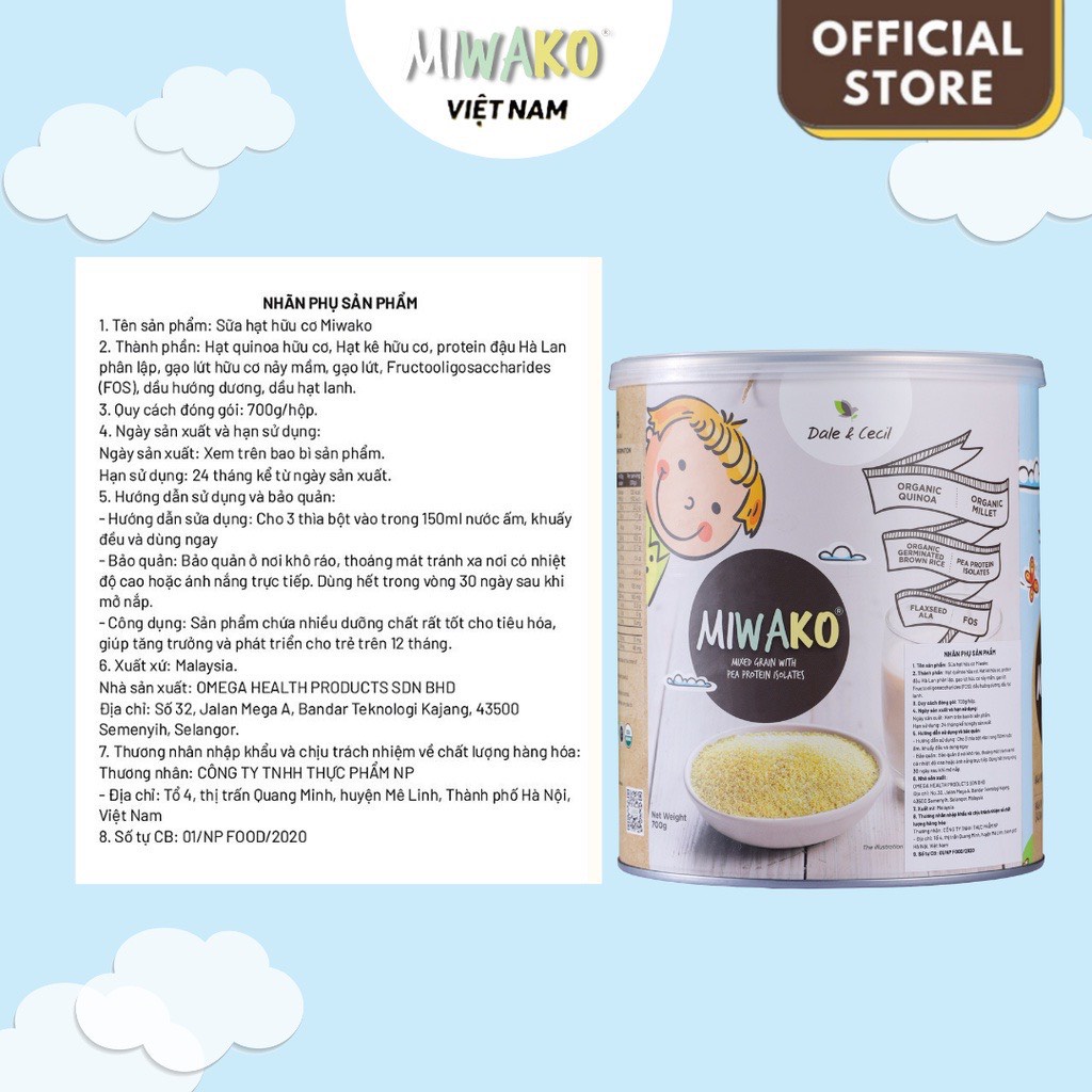 Sữa Miwako Vị Gạo Hộp 700g + Sữa Hạt Dinh Dưỡng Millet Nguyên Vị Hộp 700g - Miwako Official Store