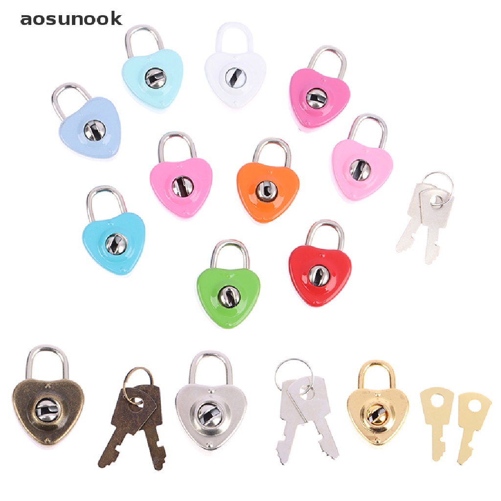 Aosunook 1 Set Ổ Khóa Hành Lý / Chìa Khóa Hình Trái Tim Mini Có Chìa Khóa Cho Đám Cưới / Nhật Ký / Sổ
