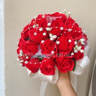 Hoa cưới cầm tay cô dâu hoa hồng bằng sáp thơm hoa cưới cô dâu baby khô hoa hồng đỏ
