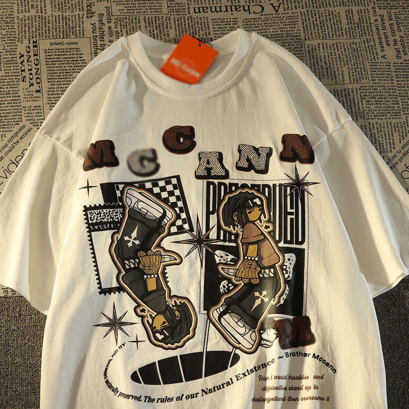 Áo Thun 100% Cotton Ngắn Tay Họa Tiết Hoạt Hình Thời Trang Mùa Hè Hàn Quốc