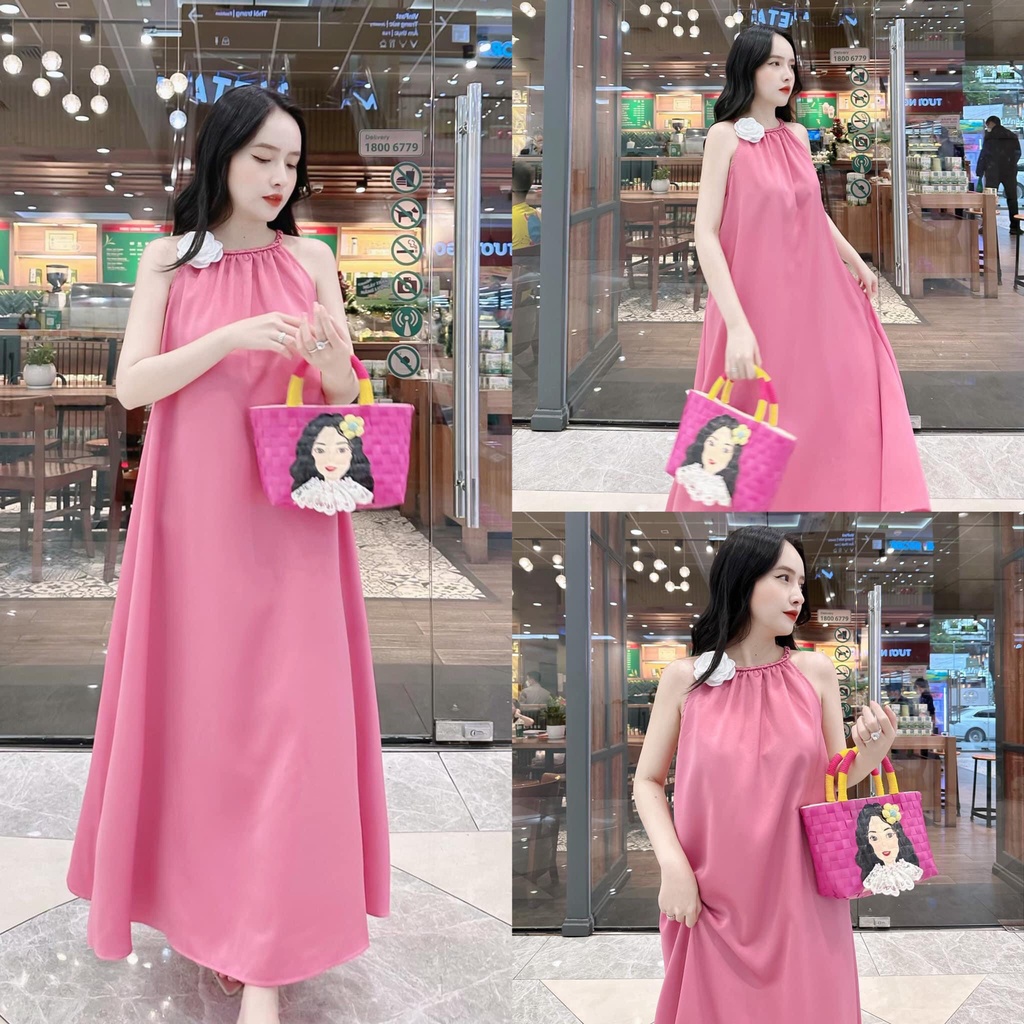 Đầm babydoll cổ yếm form rộng chất lụa chéo mát mẻ cho chị em tự tin khoe dáng