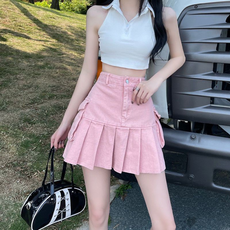 Chân Váy Denim Dáng Chữ A Xếp Ly Thời Trang Mùa Hè 2023 Mới Cho Nữ