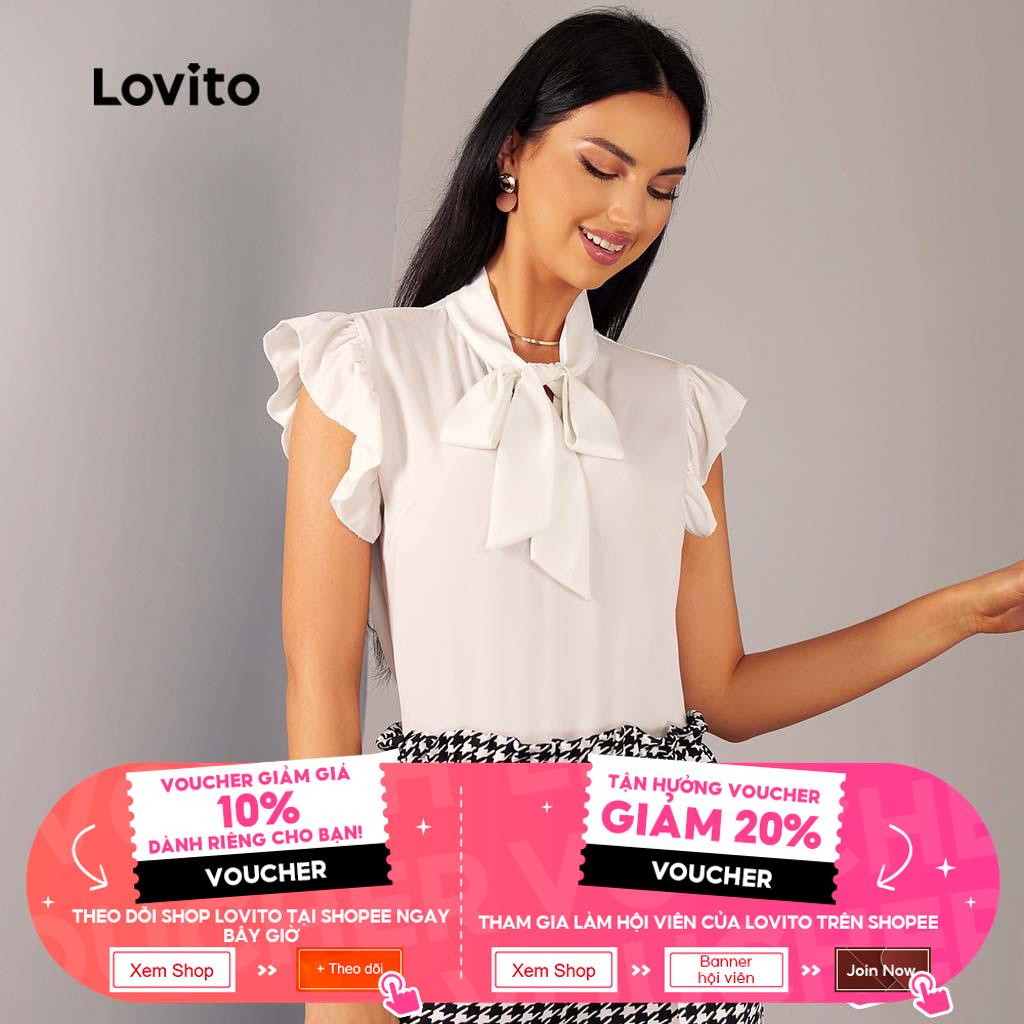 (Hàng có sẵn) Lovito Áo Sơ Mi Tay Xòe Thắt Nơ Cổ L20D1497