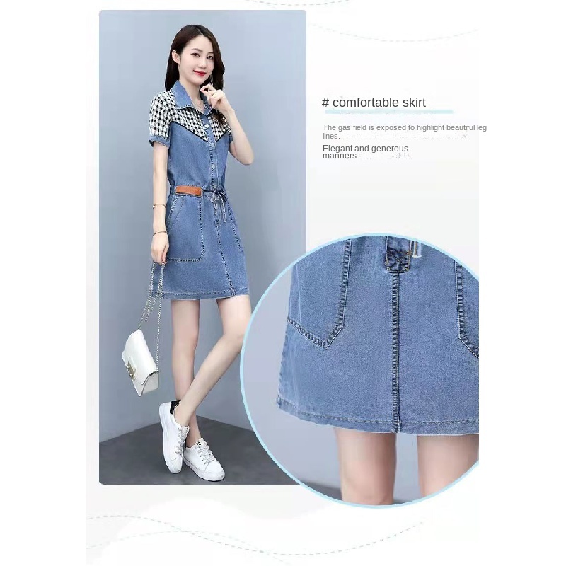 Đầm Sơ Mi Denim Phối Màu Thời Trang Cho Nữ