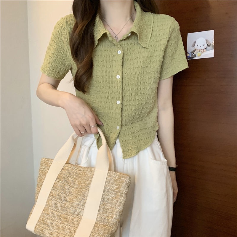 IELGY  Áo Kiểu Xếp Ly Dáng Ngắn Phong Cách retro Thời Trang Cho Nữ