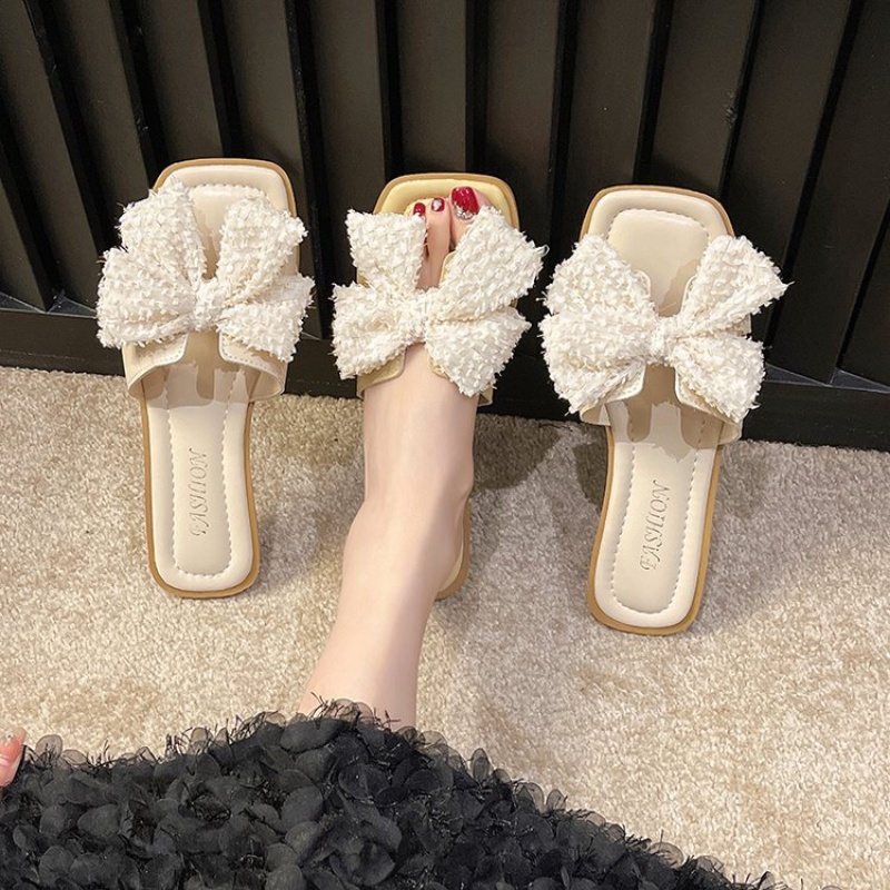 Dép Sandal Đế Bằng Mềm Mại Đính Nơ Đơn Giản Thời Trang Mùa Hè Cho Nữ