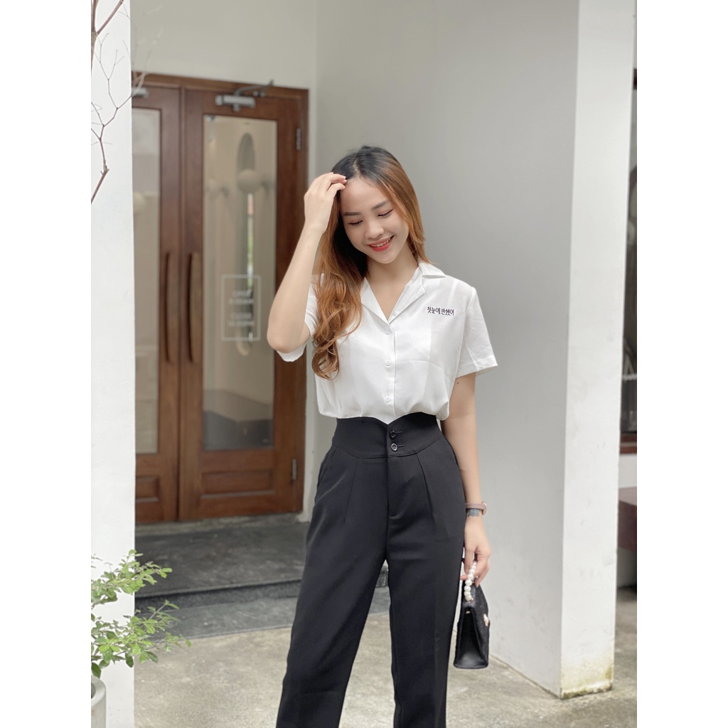 Quần tây baggy nữ VMSTYLE trơn cạp cao 2 nút chất liệu cotton co giãn thời trang công sở 09130 - QTB00004