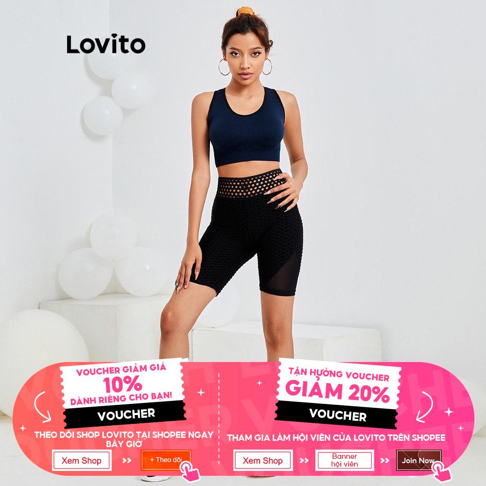 Áo ngực thể thao Lovito màu trơn ôm dáng độ co giãn cao thiết kế hở lưng chéo dây L13X091 (Màu xanh biển)