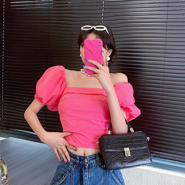 Hàng Bán Chạy!F &amp; X Áo Kiểu Ngắn Tay Phồng Cổ Vuông Hở Vai Nhấn Eo Thời Trang Mùa Hè Phong Cách Pháp Ngọt Ngào Spicy Rui Hẹp