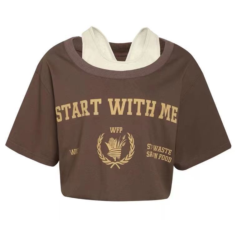 Áo Thun Ngắn Tay Giả Hai Lớp Phong Cách Hàn Quốc Thời Trang Mùa Hè Hàng Mới Dành Cho Bạn Nữ