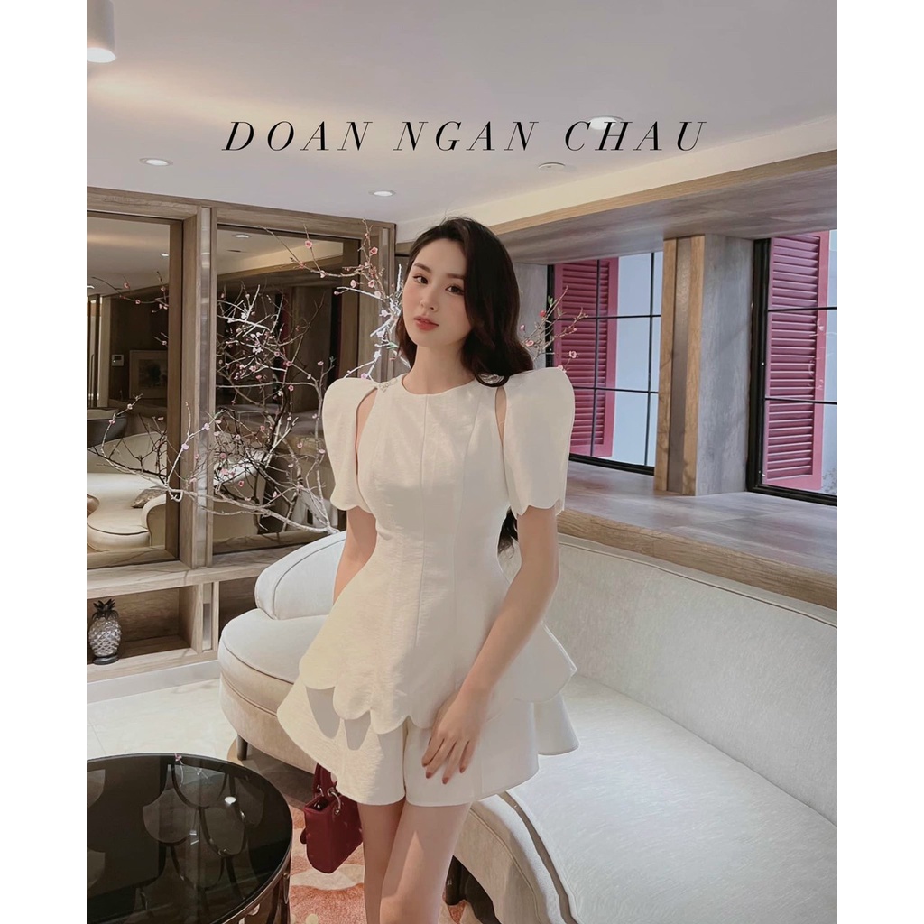 [3.3 Sales Freeship] Đầm xòe tiểu thư nữ khoét vai tay phồng, đầm cut vai cổ tròn xòe 2 tầng chất tapda nhẹ nhàng dx