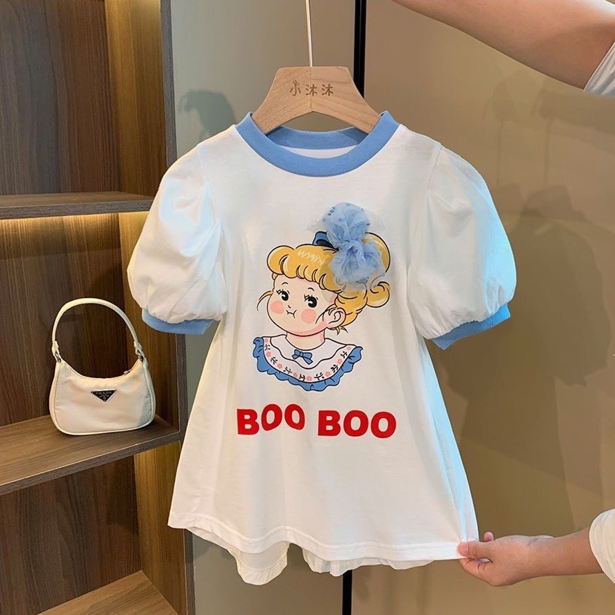 Váy Cotton Suông Cho Bé Gái WOWKIDS Tay Bồng Họa Tiết Hoạt Hình Từ 10-22kg