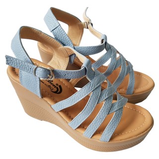 Giày sandal nữ đế xuồng da bò BIGGBEN cao 9 phân HKD071