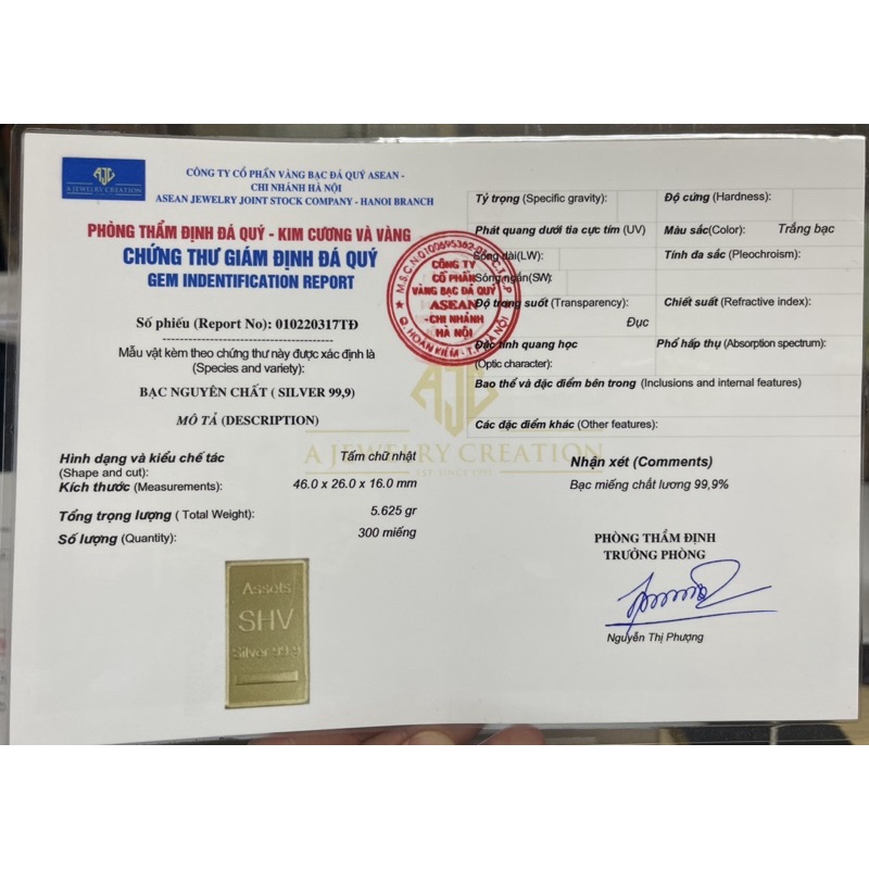 Bạc/Silver miếng nguyên chất 99.9
