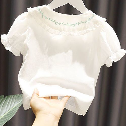 Áo Sơ Mi Tay Ngắn Cổ Búp Bê Dễ Thương Phong Cách Hàn Quốc Cho Bé Gái