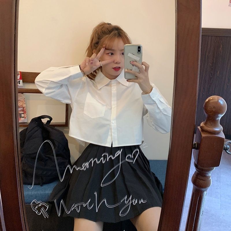 Áo Sơ Mi Tay Dài Màu Trắng Thiết Kế Mới Thời Trang Theo Phong Cách Hàn Quốc Cho Nữ