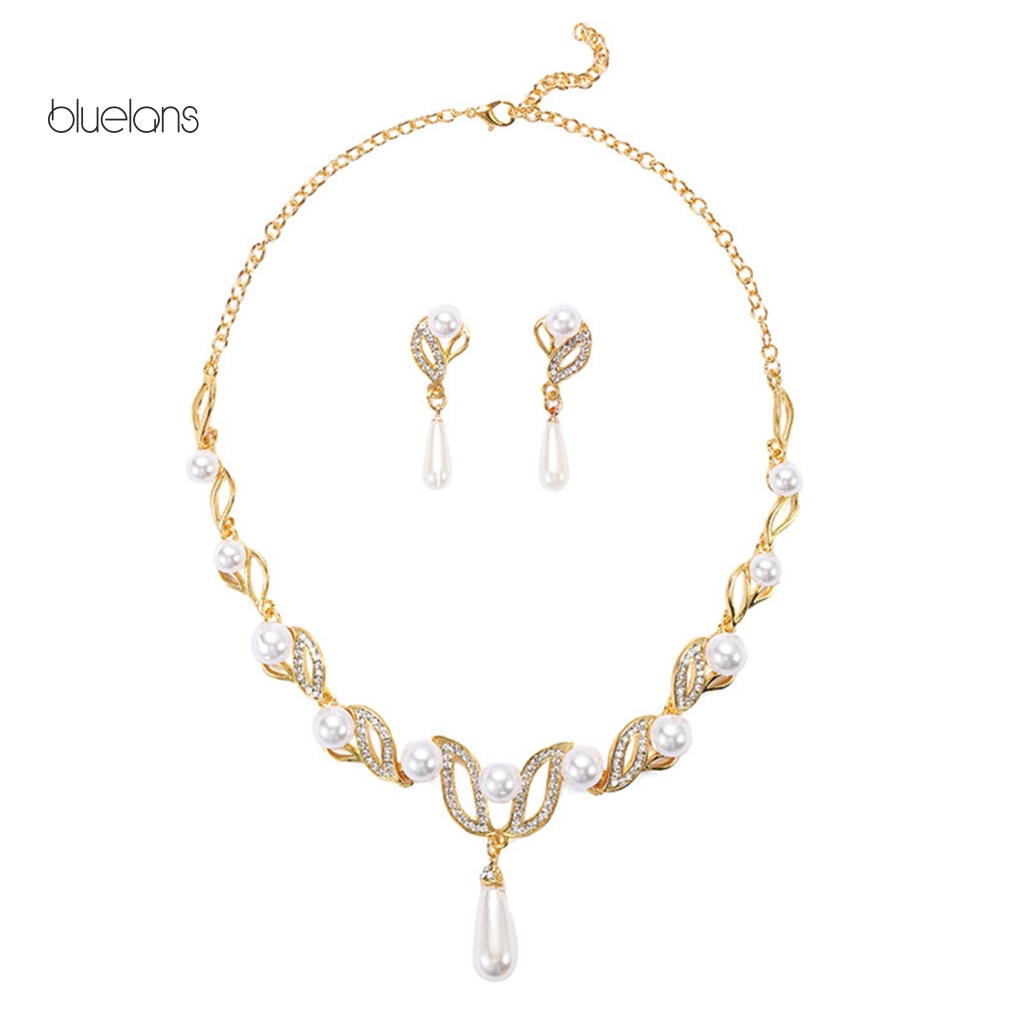 1 Bộ Dây Chuyền Và Bông Tai Đính Đá Ngọc Trai Nhân Tạo Thời Trang