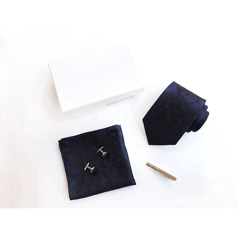 Set khuy măng sét khăn cà vạt EFAN thêu hoa văn 13 màu