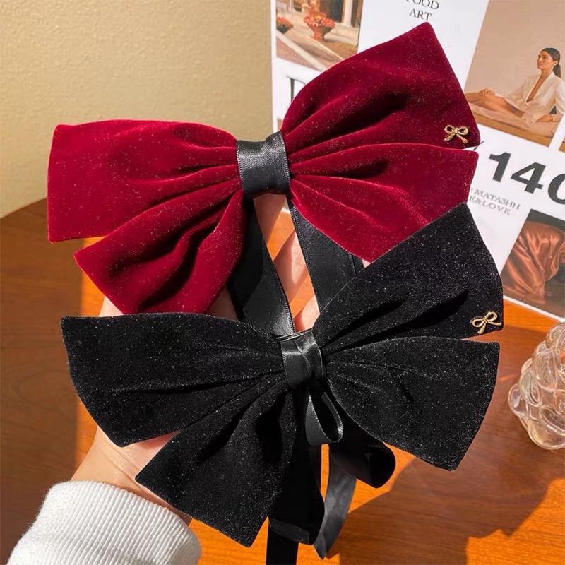 Kẹp Tóc Nơ Nhung Đen Lớn Phong Cách Vintage Cho Nữ