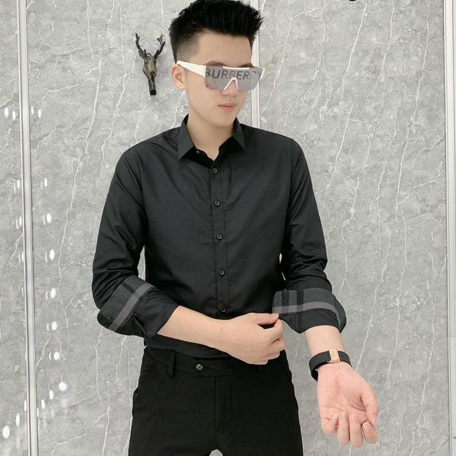 Sơ Mi Nam Phối Tay Cổ Bbr Trơn Mịn Không Nhăn Không Pai Không Xù