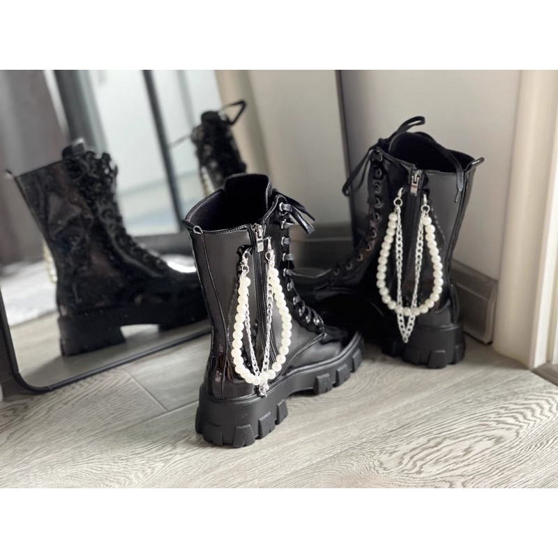 Boot da bóng đế 6cm kèm xích cực trend Ulzzang