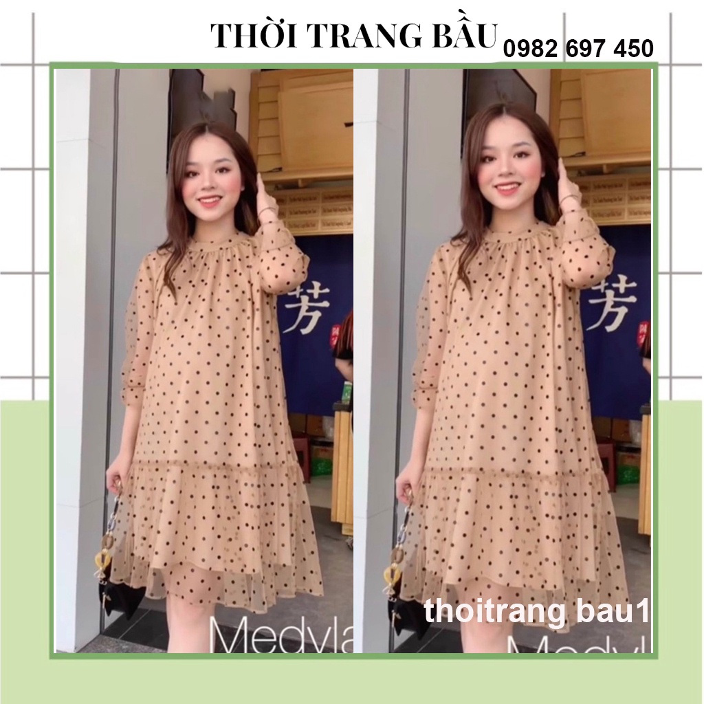 [thoitrangbau1 V249] VÁY BẦU TIỂU THƯ-ĐẦM BÀU DỰ TIỆC, CÔNG SỞ THIẾ KẾ DÁNG XUÔNG ĐUÔI CÁ CHẤM BI VOAN TƠ 2 LỚP CỰC XINH