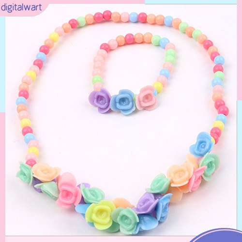 Bộ Trang Sức Vòng Cổ / Vòng Tay Chuỗi Hạt / Hoa Nhiều Màu 2 Trong 1 Thời Trang Dự Tiệc Cho Bé Gái