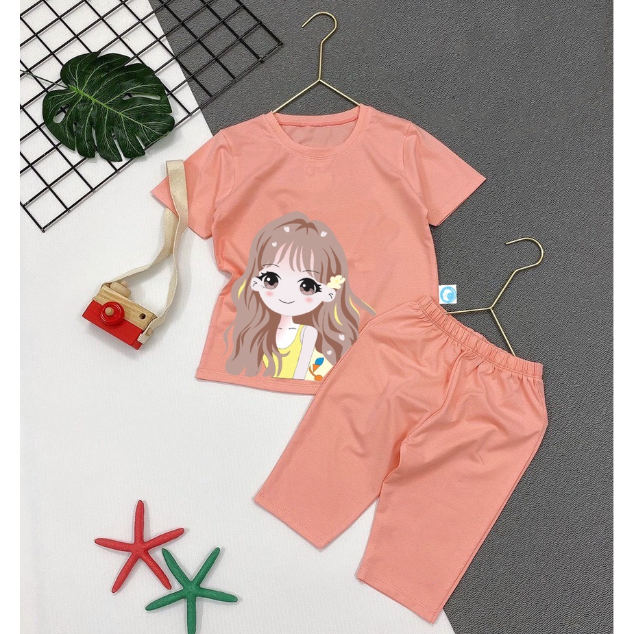 Bộ đồ bé gái - quần lửng in hình bé gái  QL3 chất vải co giãn 4 chiều cho bé từ 8kg đến 25kg-NAMKIDS mã QL3