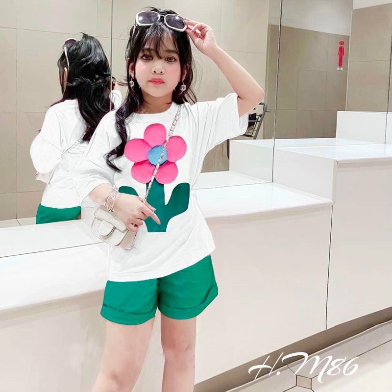 Bộ quần áo cotton hoa 5 cánh cho bé gái