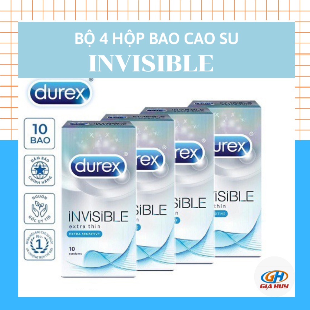 Combo 4 hộp bao cao su Durex Invisible Extra Thin Extra Lubricated 10 bao mỏng vô hình, tình thăng hoa