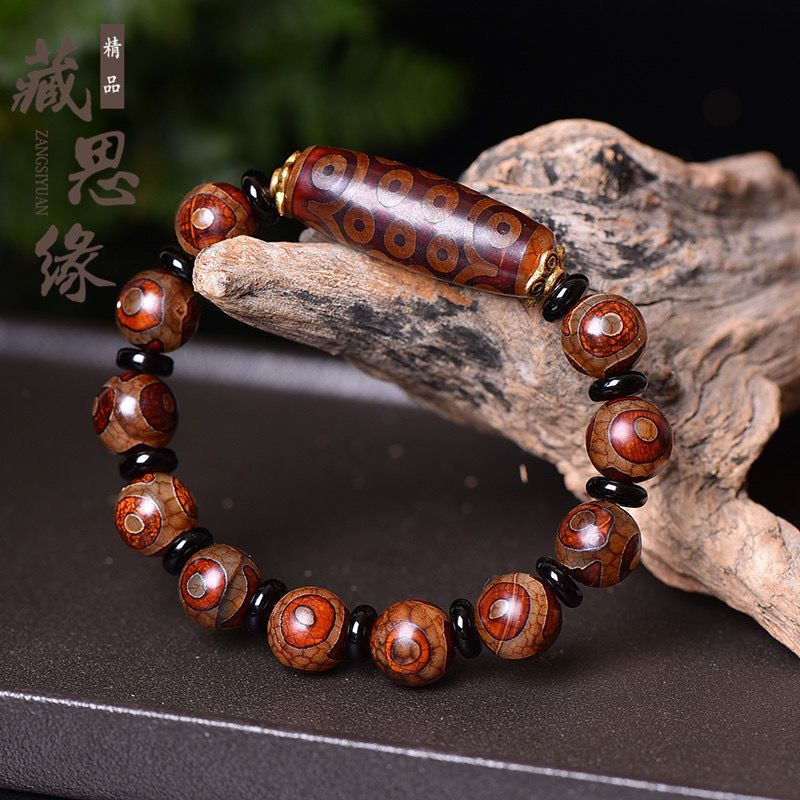 Vòng Tay Chuỗi Hạt Đá Mã Não Màu Đen Tự Nhiên Phong Cách Phật Giáo Tây Tạng 2.11