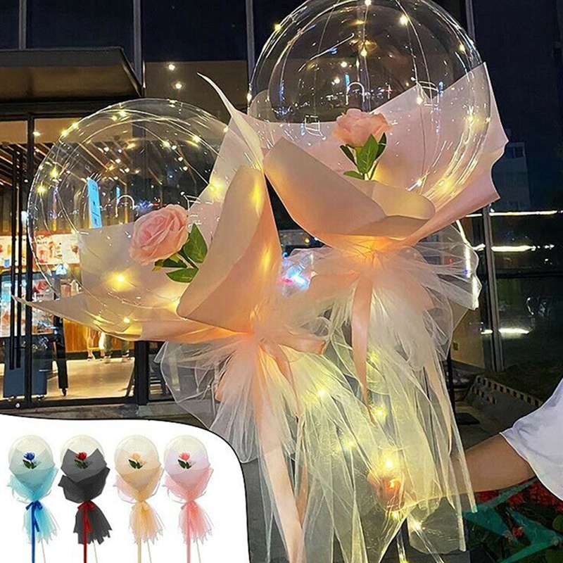 Bong Bóng Trong Suốt 999party DIY Có Đèn LED Hình Hoa Hồng Trang Trí Tiệc Sinh Nhật Đám Cưới