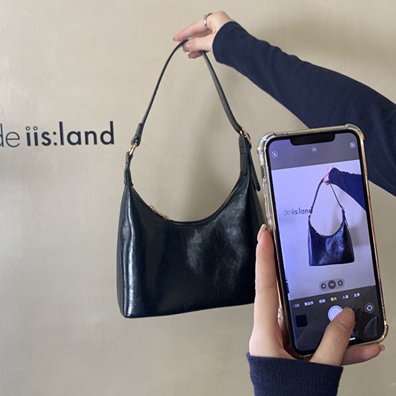 Ielgy Túi Đeo Vai Hình Quả Bơ / Mặt Trăng Màu Xanh Lá Kiểu Hàn Quốc Cho Nữ