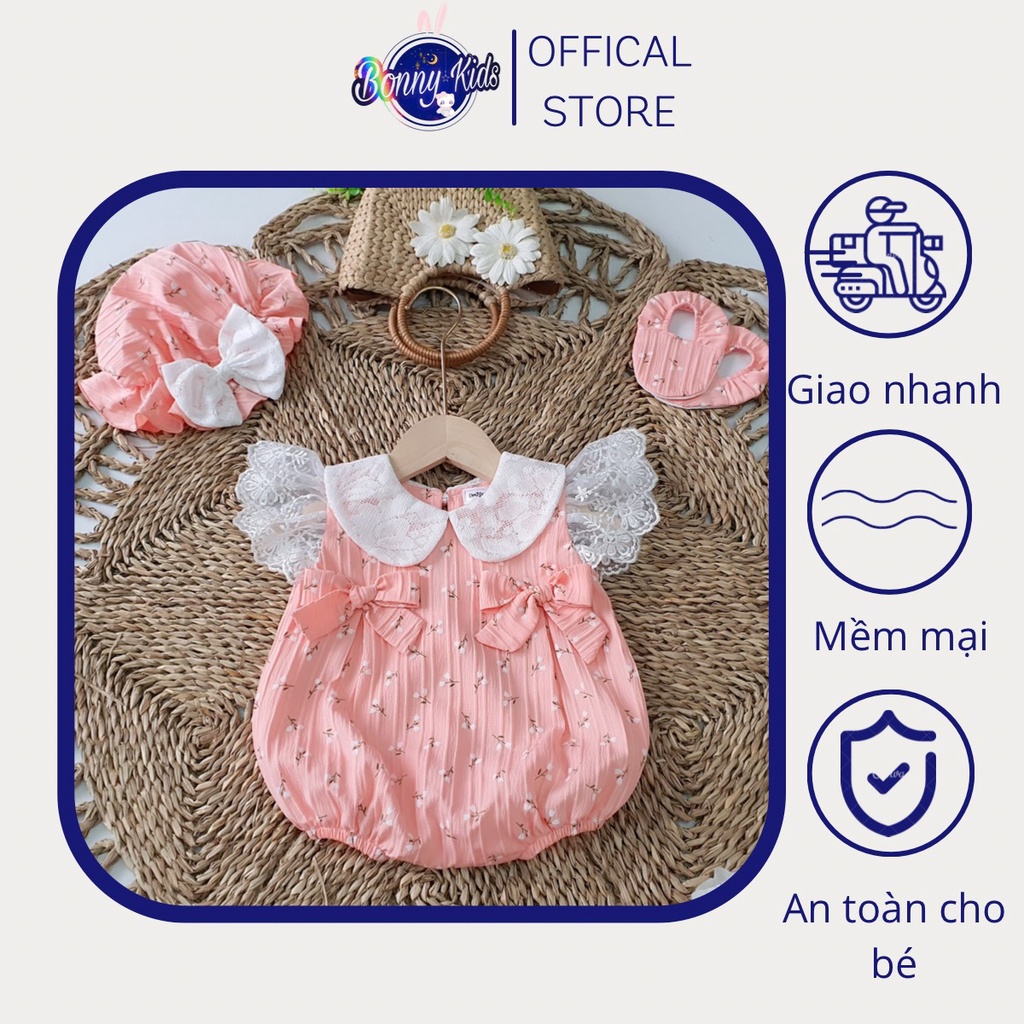 Bodysuit Bé Gái Hồng Cam Cánh Tiên Hoa Bông Trắng cho bé đầy tháng, thôi nôi