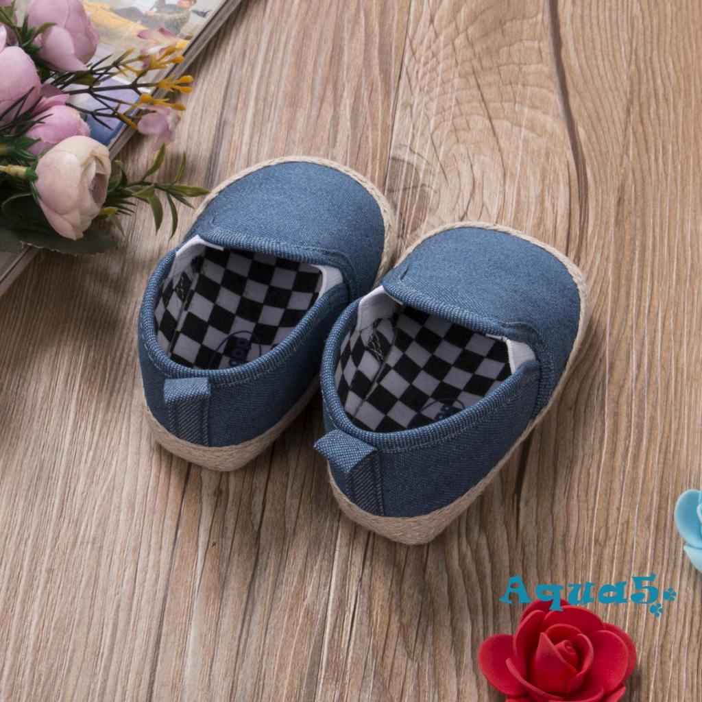 Aqq-giày Tập Đi Đế Mềm Màu Trơn / Sọc / Kẻ Ô Chống Trượt Mùa Xuân Hè Cho Bé Trai Sơ Sinh
