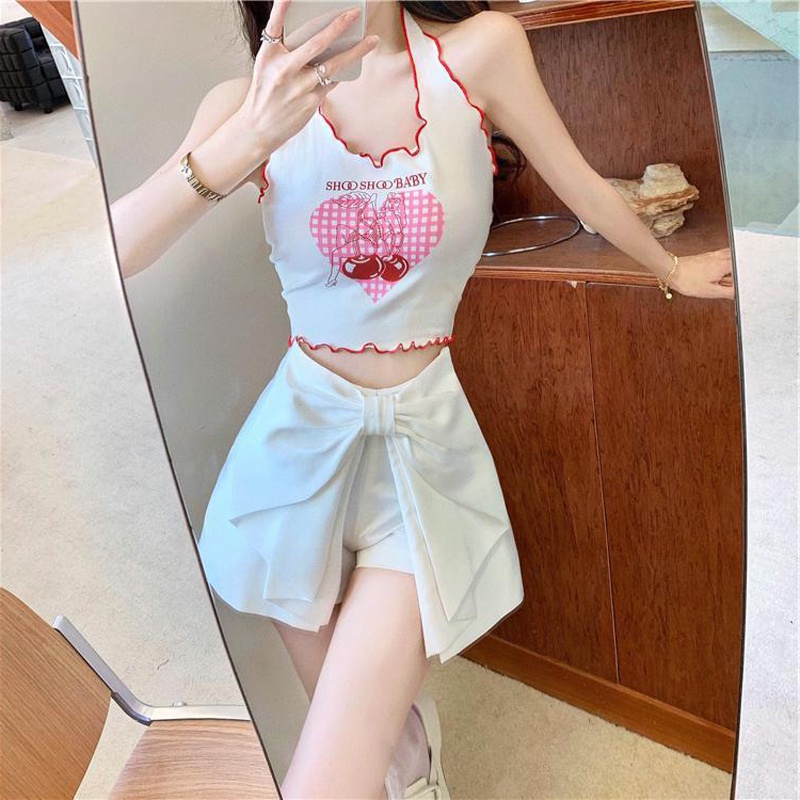 ZHELIHANGFEI Áo Dệt Kim Hở Vai Lưng Cao In Họa Tiết Ngọt Ngào Quyến Rũ Cho Nữ