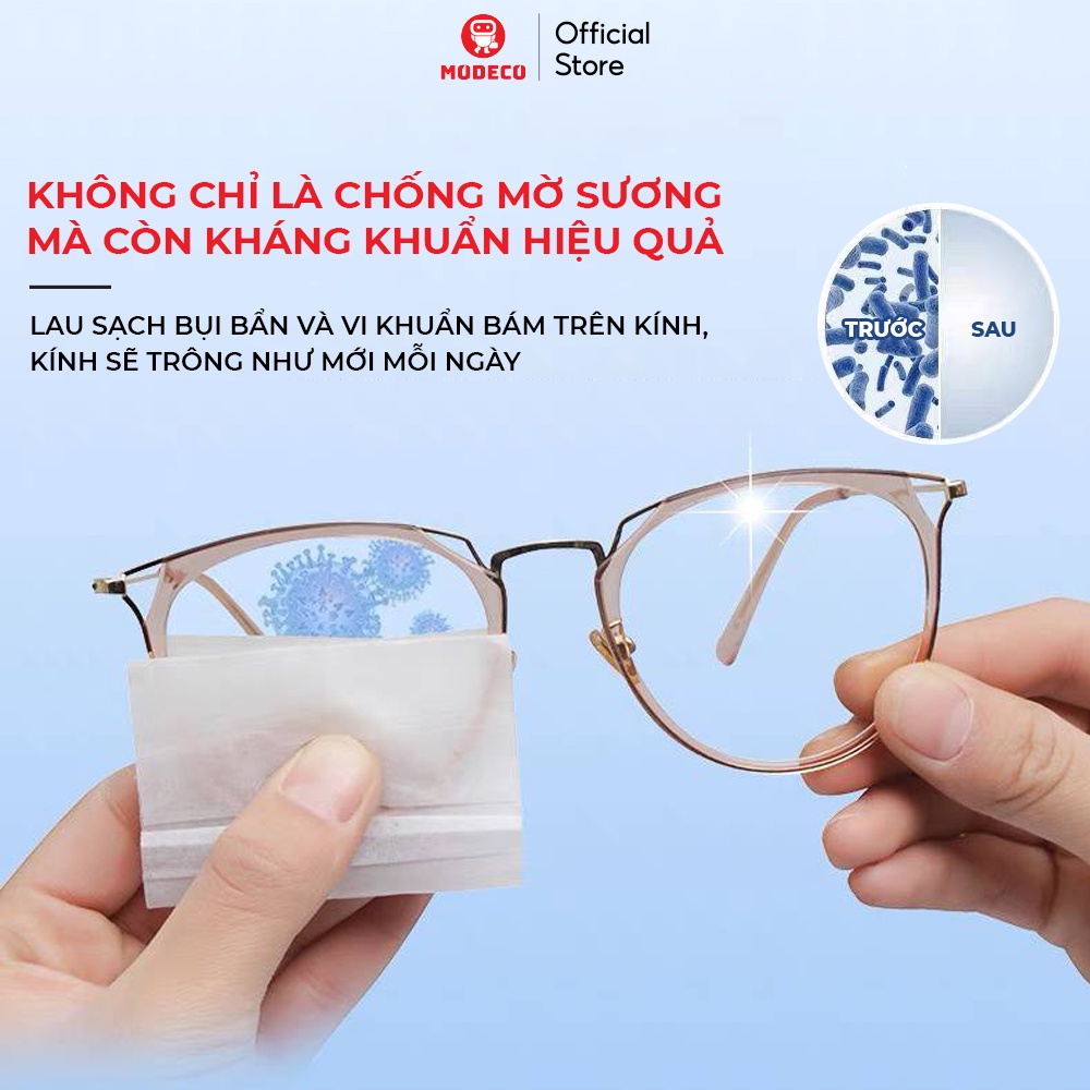 Khăn Lau Kinh Nano Modeco Chống Bám Hơi Nước, Lau Sạch Bụi Bẩn, Khử Khuẩn, Chống Nhờn Trên Mặt Kính - Hộp 100 Khăn