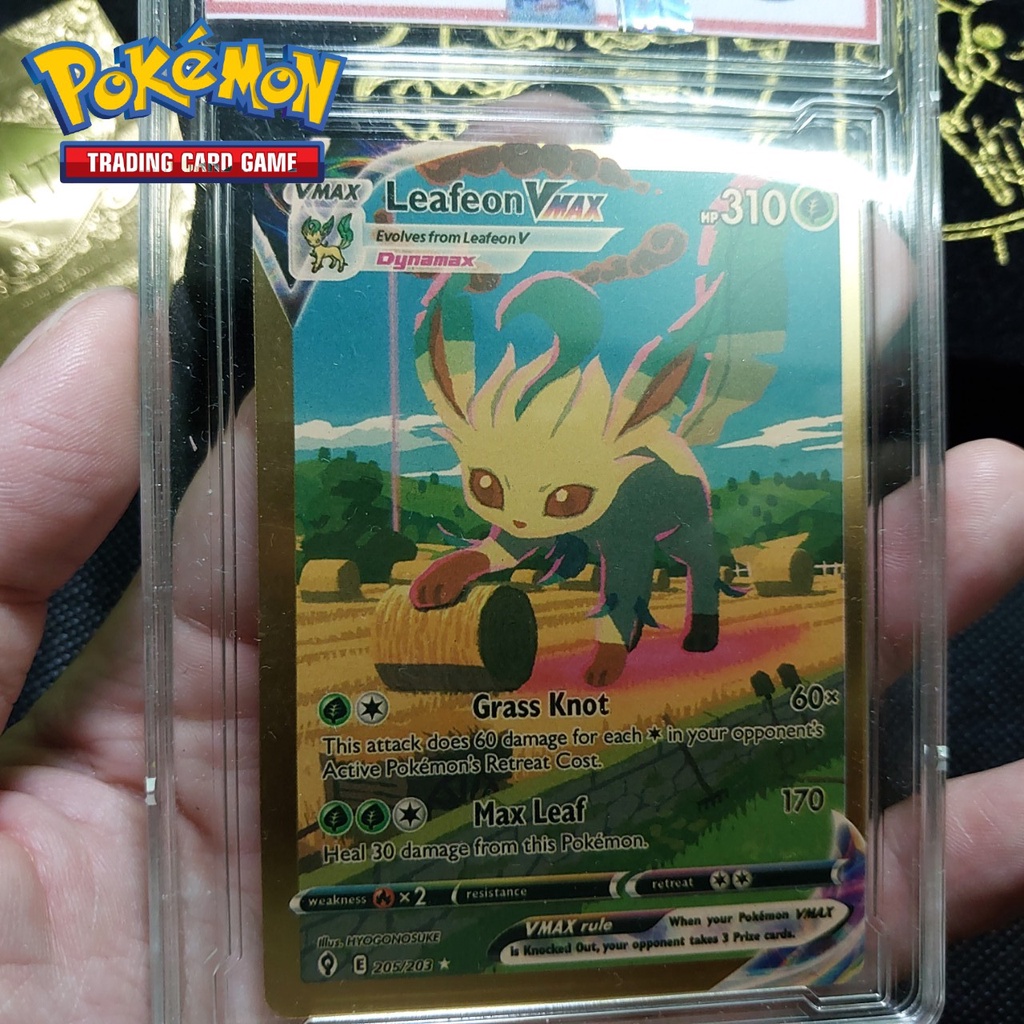 Thẻ bài pokemon nhôm mạ vàng Leafeon 205 203 VMax tiểu linh rừng xanh Tặng kèm bảo vệ thẻ 1459 d24 65