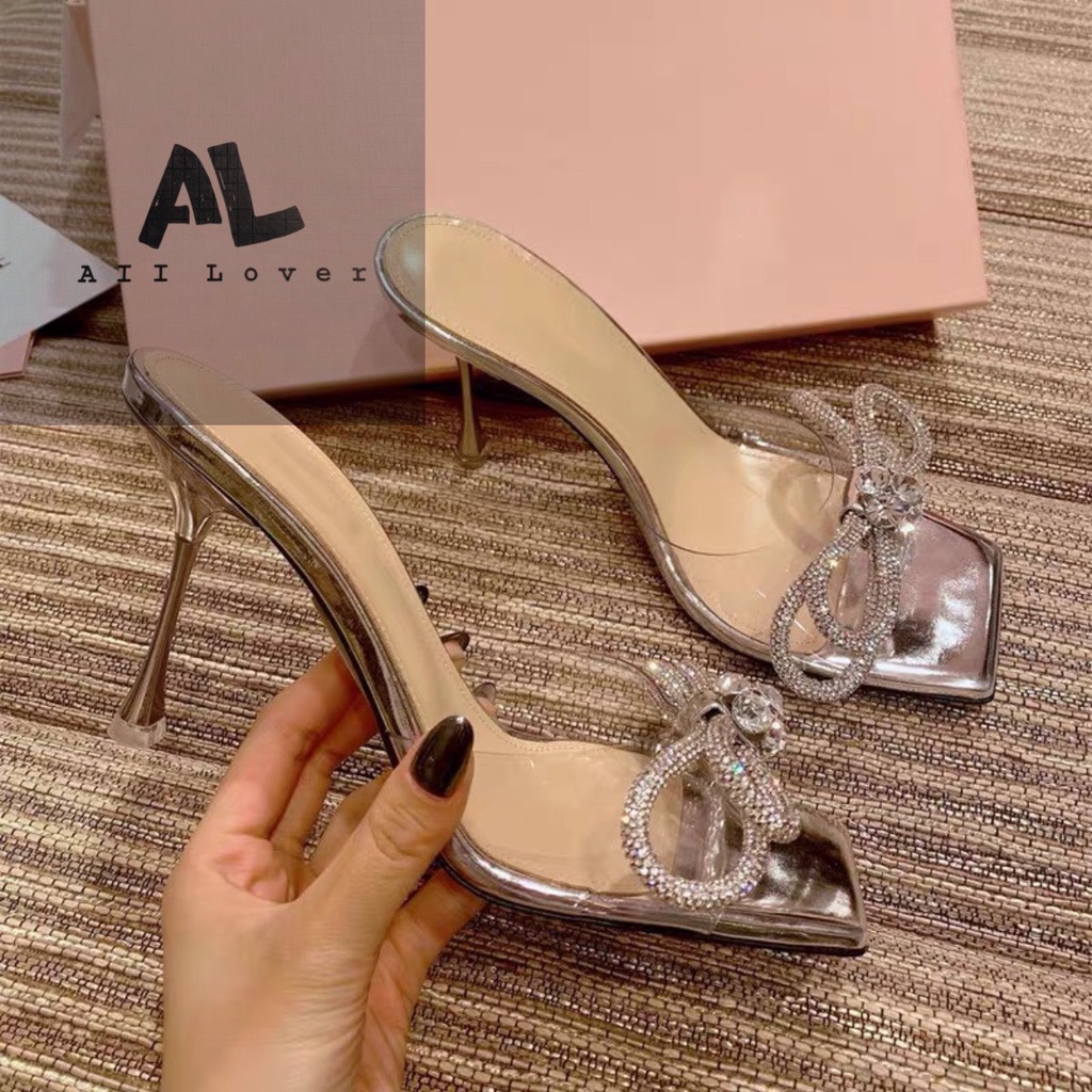 GUỐC NỮ ALI LOVER - DÉP THỜI TRANG QUAI NGANG TRONG - DÉP CAO GÓT ĐÍNH NƠ ĐÁ 10 PHÂN AD230132