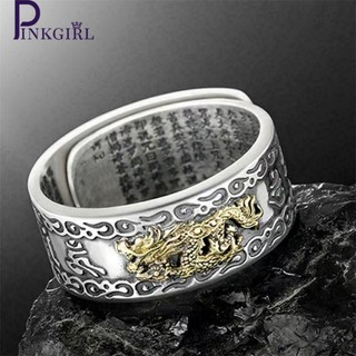Nhẫn biểu tượng phật giáo chạm khắc hình rồng đám mây may mắn kiểu retro thời trang có thể điều chỉnh cho nam và nữ