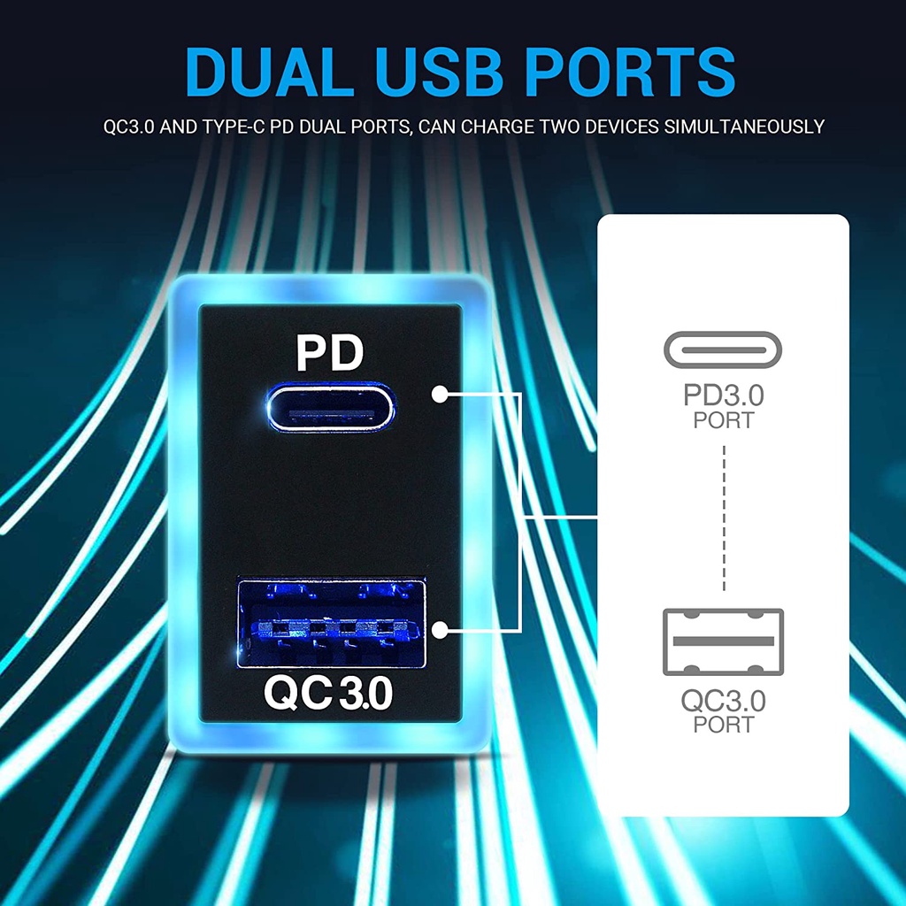 Tẩu Sạc Hai Cổng USB Type C QC3.0 & PD 33Mmx23Mm Cho Xe Hơi Toyota 12V / 24V | BigBuy360 - bigbuy360.vn