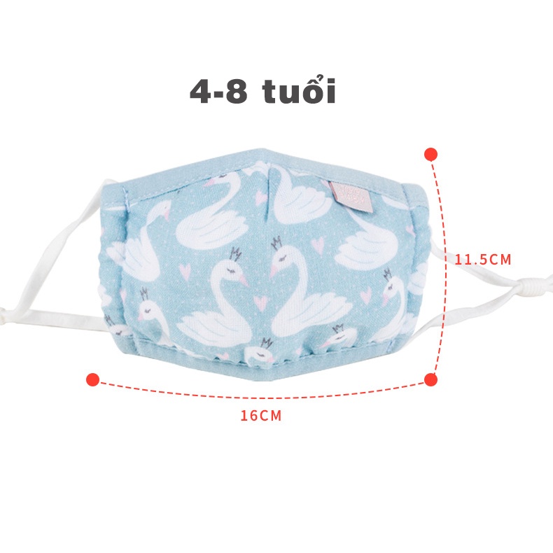 Khẩu trang cho bé 3D xuất Hàn với 4, 5 lớp chống bụi, chất liệu tự nhiên có nút chỉnh quai đeo